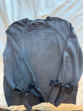J. Crew Charcoal Gray Crewneck Sweater with Bow-Tie Cuffs